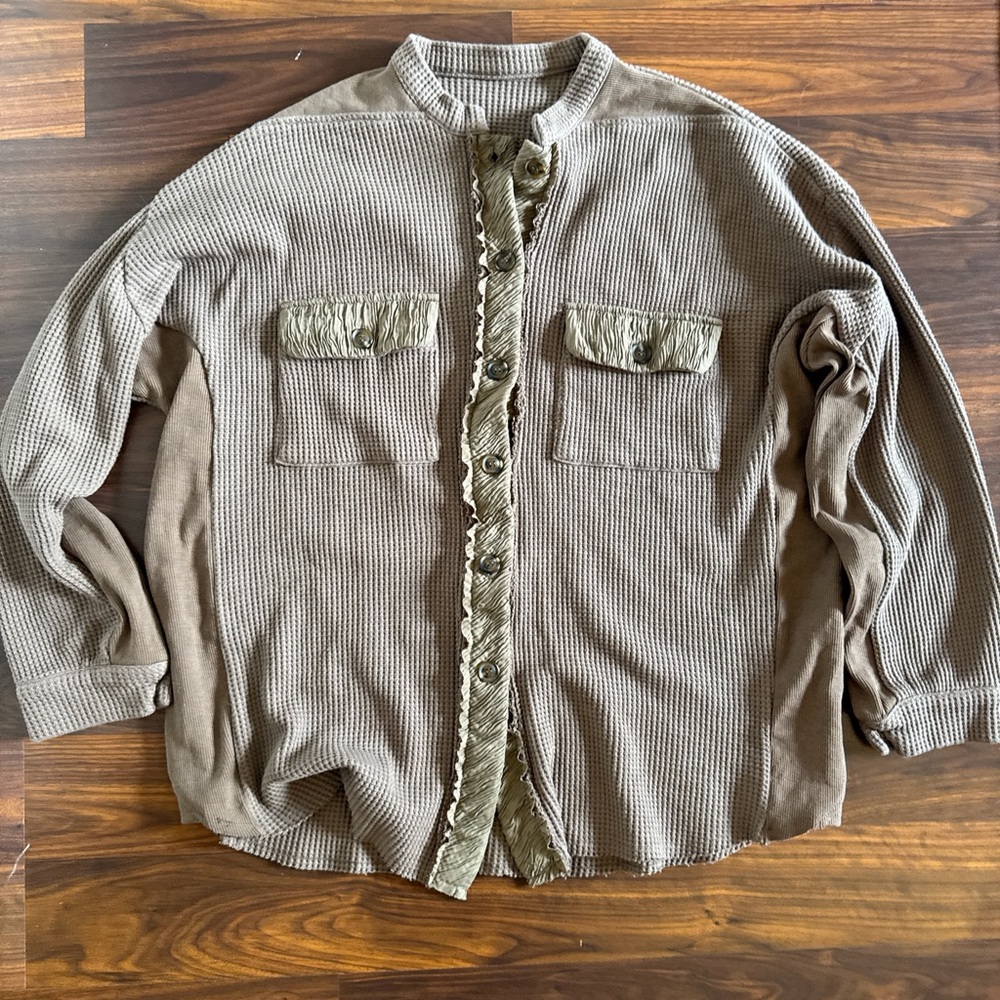 Brown Button-Up Waffle Knit Shirt
